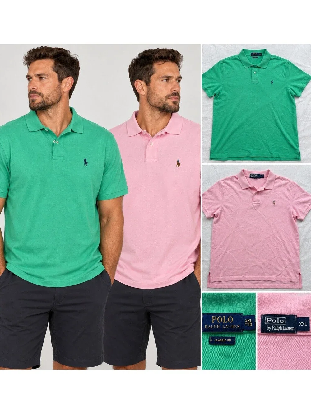 Polo Ralph Lauren Polo Shirts Men’s XXL Lot of 2 Green Pink Classic Fit Pony 2XL
